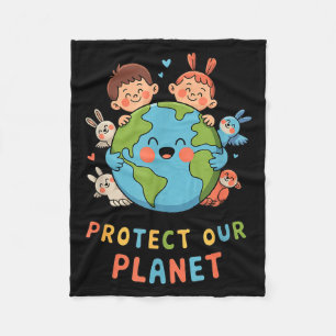 Schütze unseren Planeten - Kinder Erdtag Tiere Nat Fleecedecke
