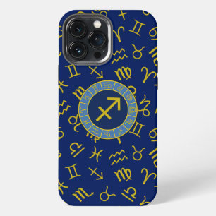 Schütze Zodiac+Astrologie-Symbole Ptn Gld+Blues iPhone 13 Pro Max Hülle