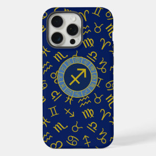 Schütze Zodiac+Astrologie-Symbole Ptn Gld+Blues iPhone 15 Pro Max Hülle