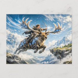 Schütze-Zodiac mit Krieger auf majestätischem Hirs Postkarte