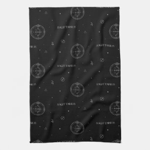 Schütze-Zodiak-Muster in Schwarz und Weiß Geschirrtuch