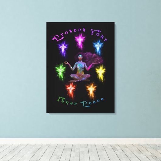 Schützen Sie Ihre innere Friedensfrau Chakra Leinwanddruck (Insitu (Holzboden))