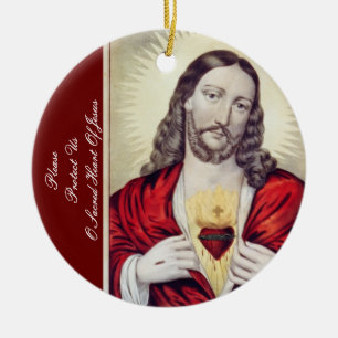SCHÜTZEN SIE UNS BITTE IM GESICHERTEN HERZEN JESUS KERAMIKORNAMENT