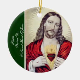 SCHÜTZEN SIE UNS BITTE IM GESICHERTEN HERZEN JESUS KERAMIKORNAMENT