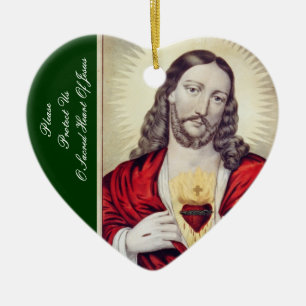 SCHÜTZEN SIE UNS BITTE IM GESICHERTEN HERZEN JESUS KERAMIKORNAMENT