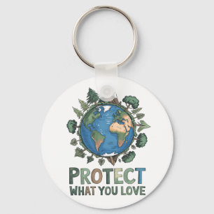 Schützen Sie, was Sie Liebe" Umwelt-Erddesign Schlüsselanhänger