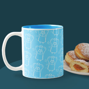 Schutzengel Blau-Weiß-Muster-Tasse Zweifarbige Tasse
