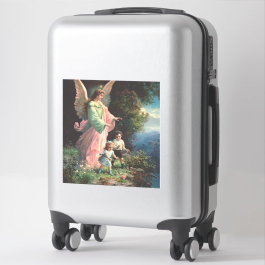 Schutzengel, der Kinder in der Nähe einer Brücke s Aufkleber (Koffer)