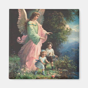 Schutzengel, der Kinder in der Nähe einer Brücke s Magnet