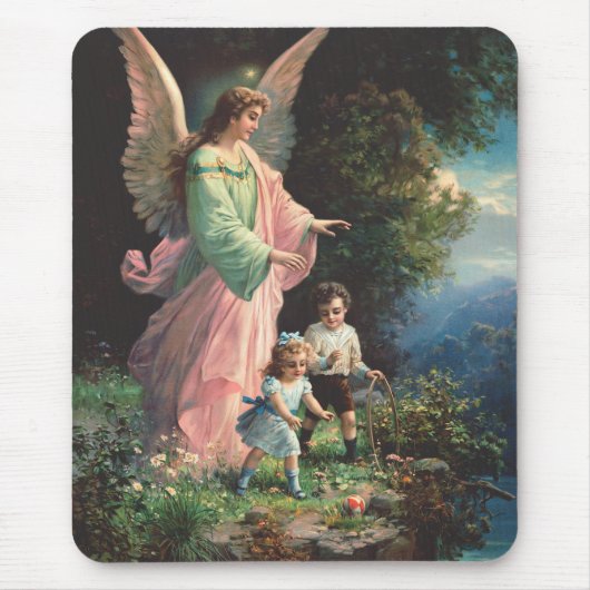 Schutzengel, der Kinder in der Nähe einer Brücke s Mousepad (Vorne)
