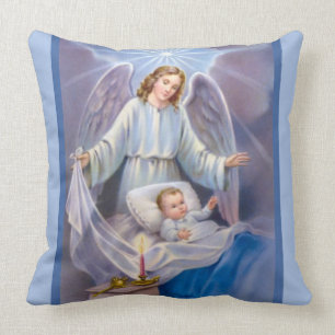 Schutzengel Junge Baby Kerze Himmel blau Kissen