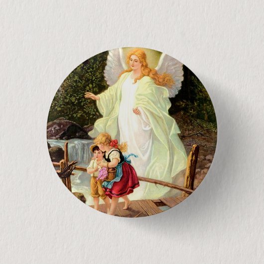 Schutzengel Kinder über Brücke Lindberg Button (Vorderseite)