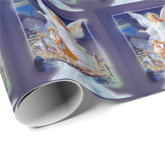 Schutzengel, Kinder und Brücke Geschenkpapier (Rolleneckpunkt)