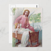 Schutzengel, Mädchen und Wiege Postkarte (Vorne/Hinten)