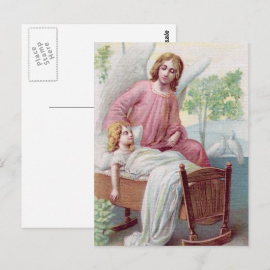Schutzengel, Mädchen und Wiege Postkarte (Vorne/Hinten)