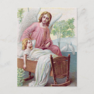 Schutzengel, Mädchen und Wiege Postkarte