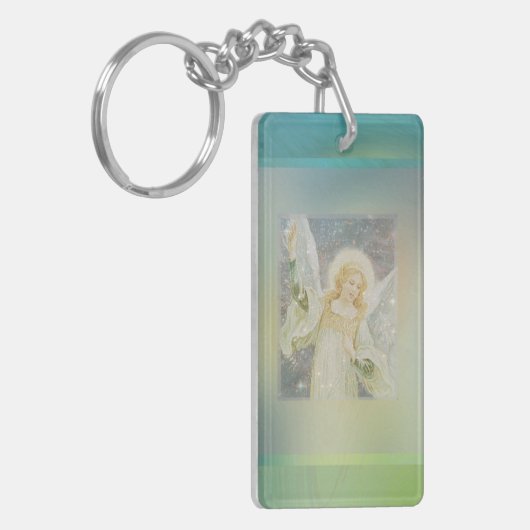 Schutzengel mit grüner Grenze Schlüsselanhänger (Vorderseite links)