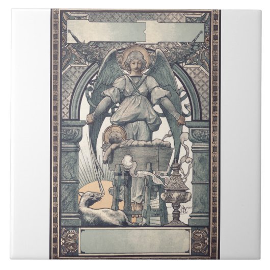 Schutzengel mit Jesuskind Fliese (Vorderseite)