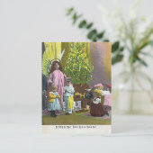 Schutzengel mit Kindern & beleuchteter Tanne Postkarte (Stehend Vorderseite)