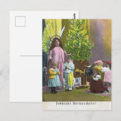 Schutzengel mit Kindern & beleuchteter Tanne Postkarte (Vorne/Hinten)