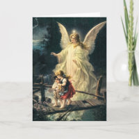 Schutzengel mit zwei Kinder auf Brücke