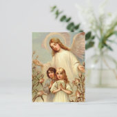 Schutzengel und Betende Kinder und Distel Postkarte (Stehend Vorderseite)