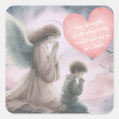 Schutzengel und Kind beten zusammen Quadratischer Aufkleber (Vorderseite)
