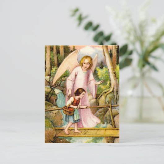 Schutzengel und Mädchen Postkarte (Stehend Vorderseite)
