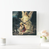 Schutzengel und zwei Kinder auf Brücke Quadratische Wanduhr (Zuhause)