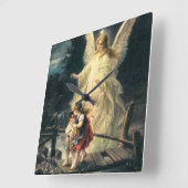 Schutzengel und zwei Kinder auf Brücke Quadratische Wanduhr (Winkel)