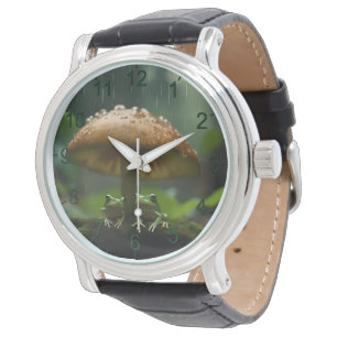 Schutzhütte am Regentag: Frösche, die unter dem Pi Armbanduhr
