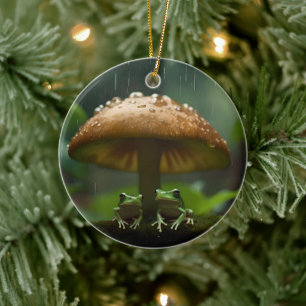 Schutzhütte am Regentag: Frösche, die unter dem Pi Keramik Ornament