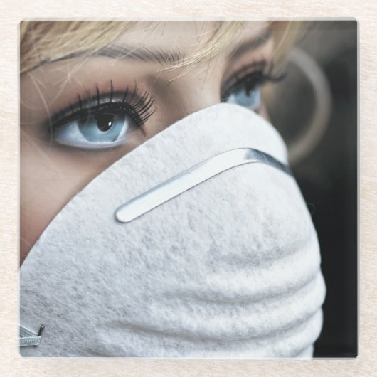 Schutzmaske Corona Glasuntersetzer (Vorderseite)