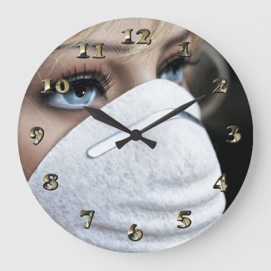 Schutzmaske Corona Große Wanduhr (Vorderseite)