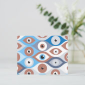 Schutzmuster "Evil Eye" Terrakotta und Blues Postkarte (Stehend Vorderseite)