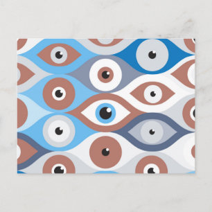 Schutzmuster "Evil Eye" Terrakotta und Blues Postkarte