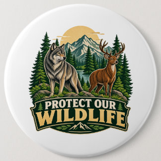 Schützt unsere wilde Wolf-Hirsch-Wald-Landschaft Button