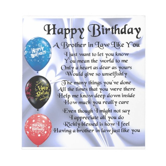 Schwager Gedicht Alles Gute Zum Geburtstag Notizblock Zazzle De