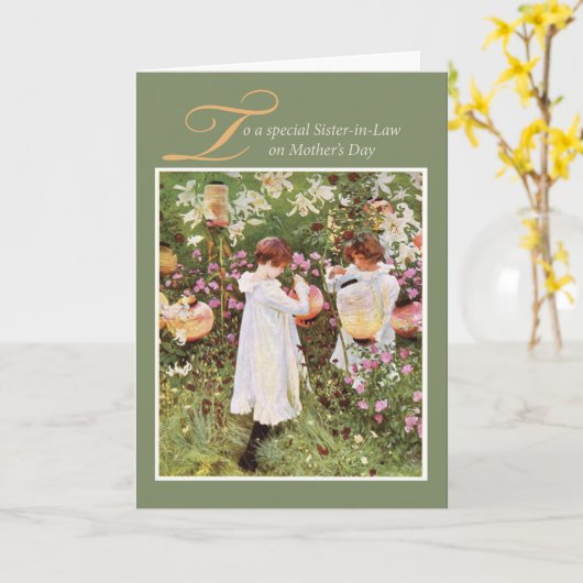 Schwager Muttertag, Mädchen im Blumengarten Karte (Gelbe Blume)