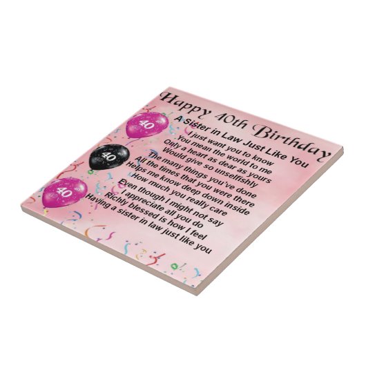 Schwägerin-Gedicht-40. Geburtstag Fliese (Seite)