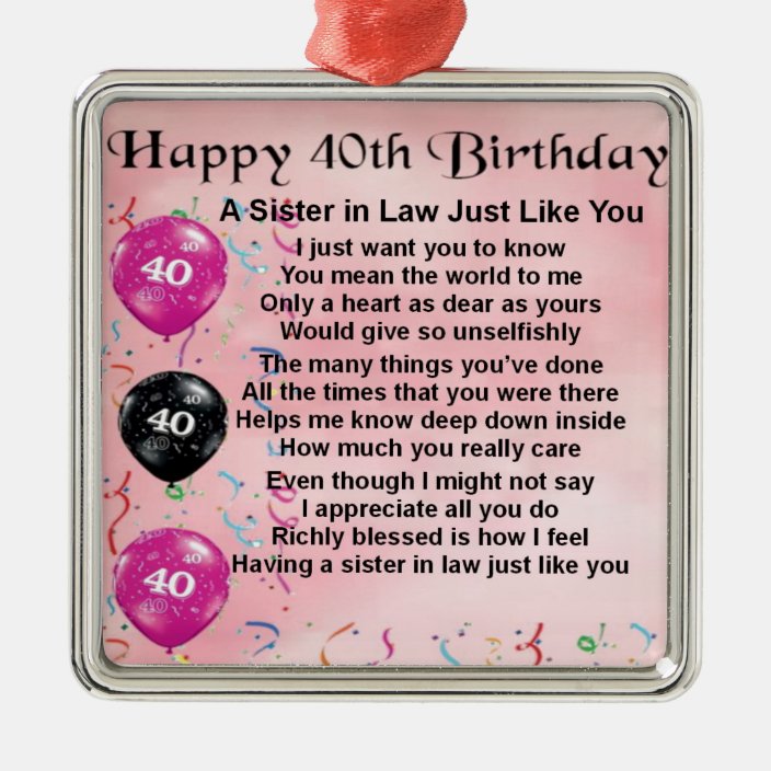 SchwägerinGedicht40. Geburtstag Silbernes Ornament Zazzle.de