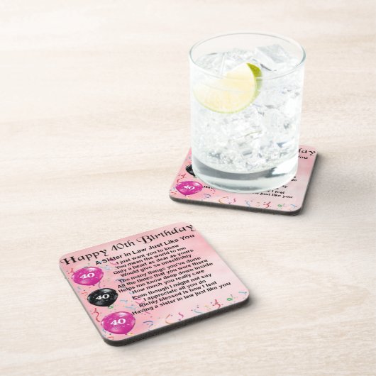 Schwägerin-Gedicht-40. Geburtstag Untersetzer (Rechte Seite)