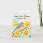 Schwägerin Glücklicher März Geburtstag Blaue Vogel Karte (Vorderseite)