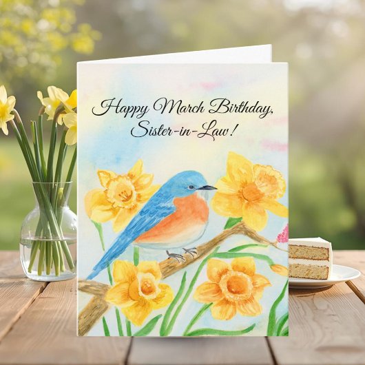 Schwägerin Glücklicher März Geburtstag Blaue Vogel Karte