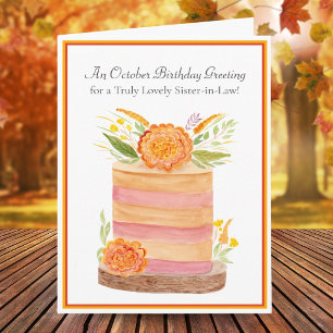 Schwägerin Oktober Geburtstag Tagetes auf Torte Karte