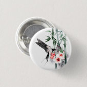 Schwalbe mit Bambus und Blumen  Button (Vorne & Hinten)