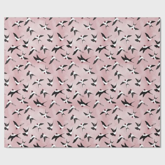 Schwalben am Himmel - Rosa - Große Skala Geschenkpapier (Flach)