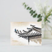 Schwalben auf dem Dach eines chinesischen Tempels Postkarte (Stehend Vorderseite)
