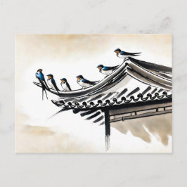 Schwalben auf dem Dach eines chinesischen Tempels Postkarte