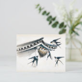 Schwalben, die jung in Nest Gefüttert haben, in ch Postkarte (Stehend Vorderseite)